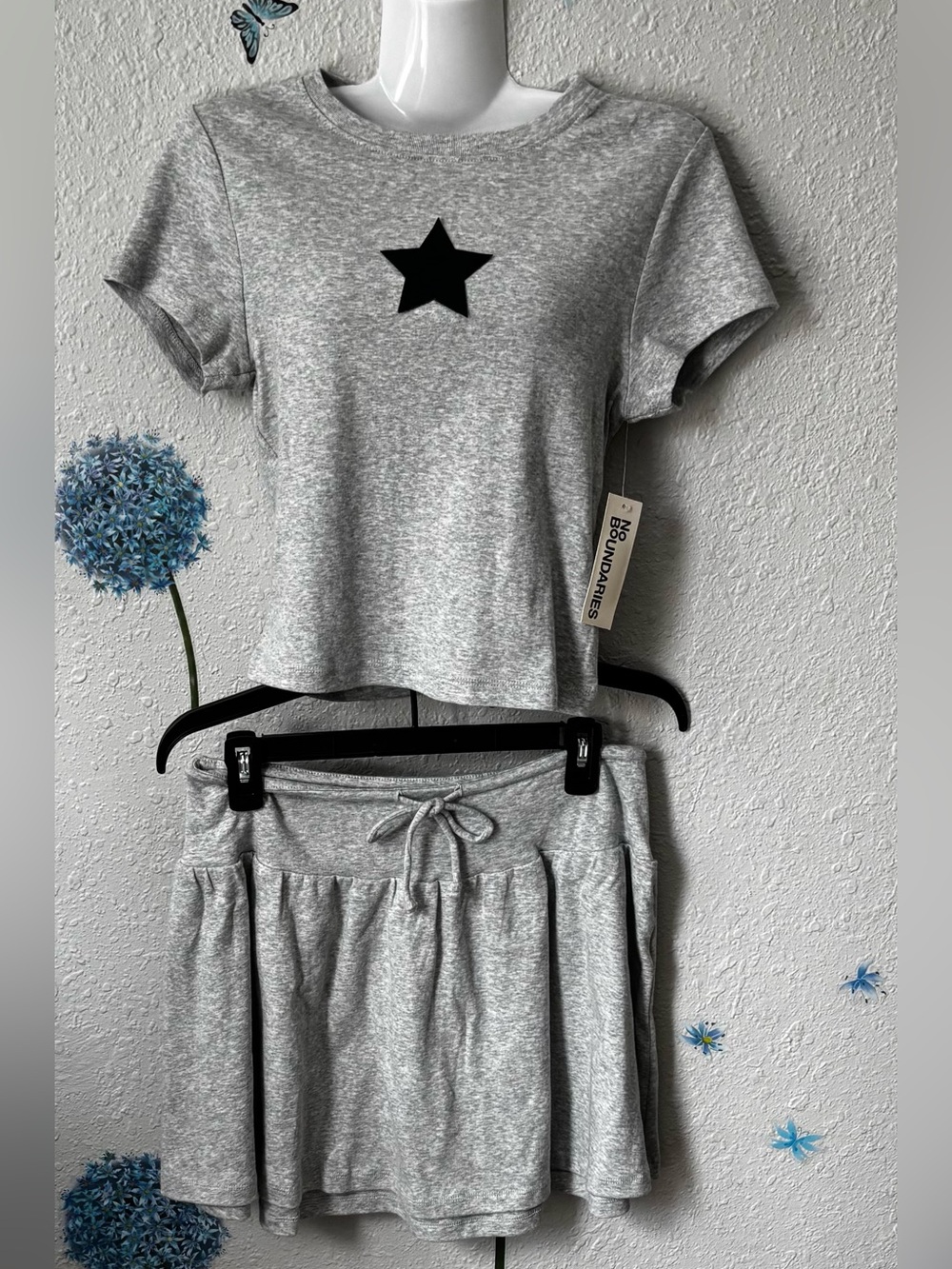 Gray Two-Piece Star Top and Skirt